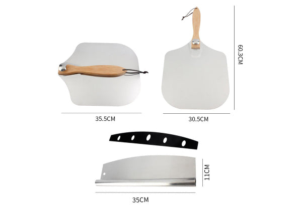 Pizza Spatula Set with Foldable Wooden Handle