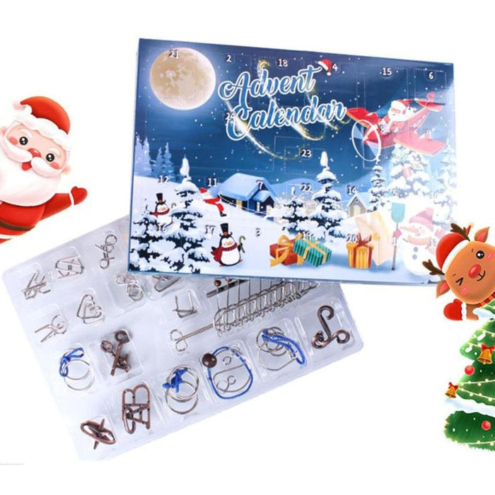 2024 Christmas Calendar 24 Days of Wooden Brain Teaser Puzzles Toys Kit