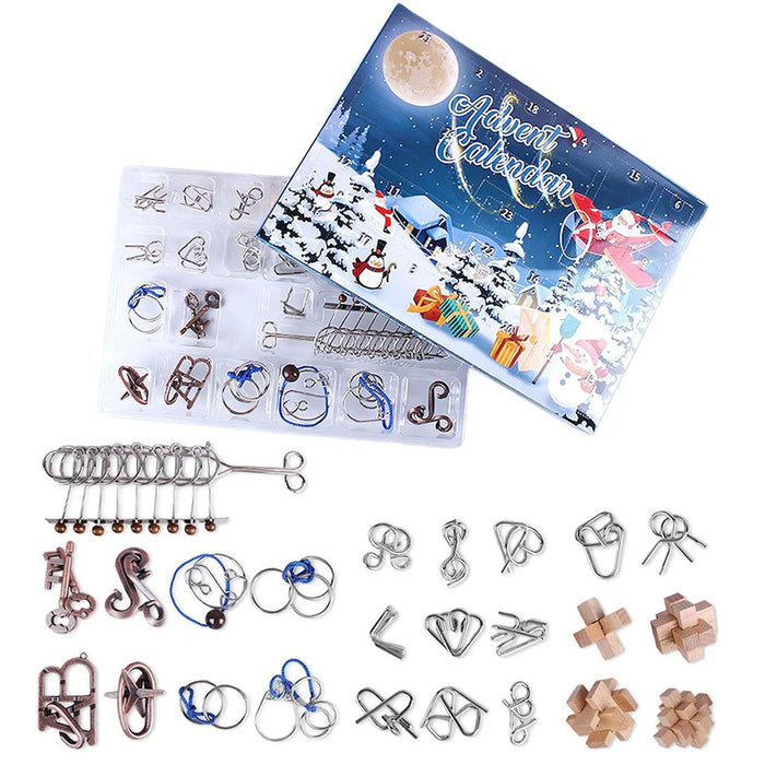 2024 Christmas Calendar 24 Days of Wooden Brain Teaser Puzzles Toys Kit