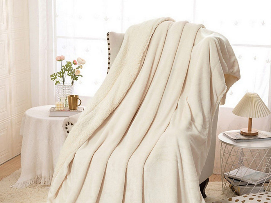 Faux Sherpa Lambswool Throw Blanket - Reversible