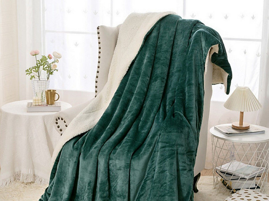 Faux Sherpa Lambswool Throw Blanket - Reversible