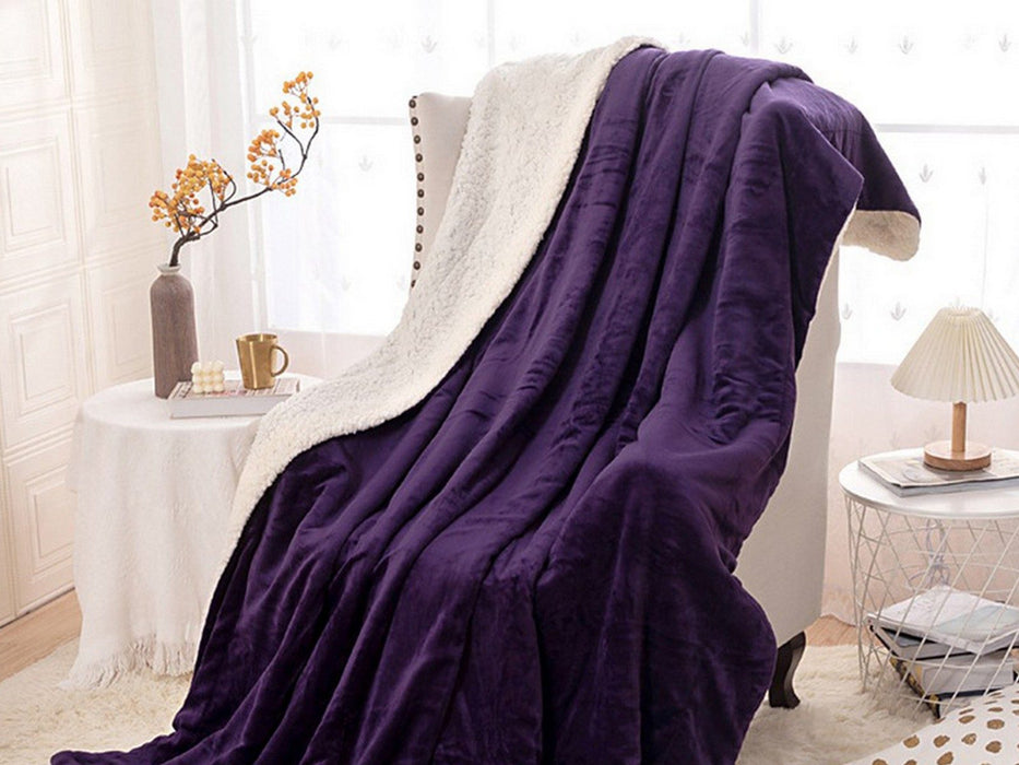 Faux Sherpa Lambswool Throw Blanket - Reversible