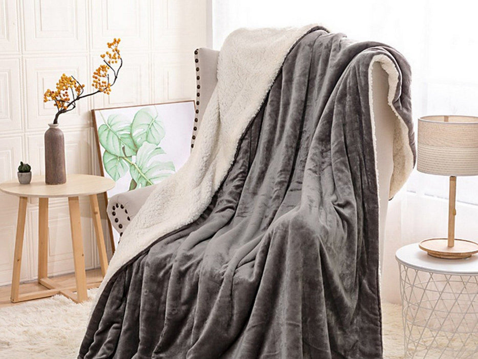 Faux Sherpa Lambswool Throw Blanket - Reversible