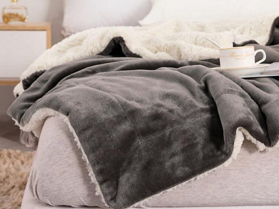 Faux Sherpa Lambswool Throw Blanket - Reversible