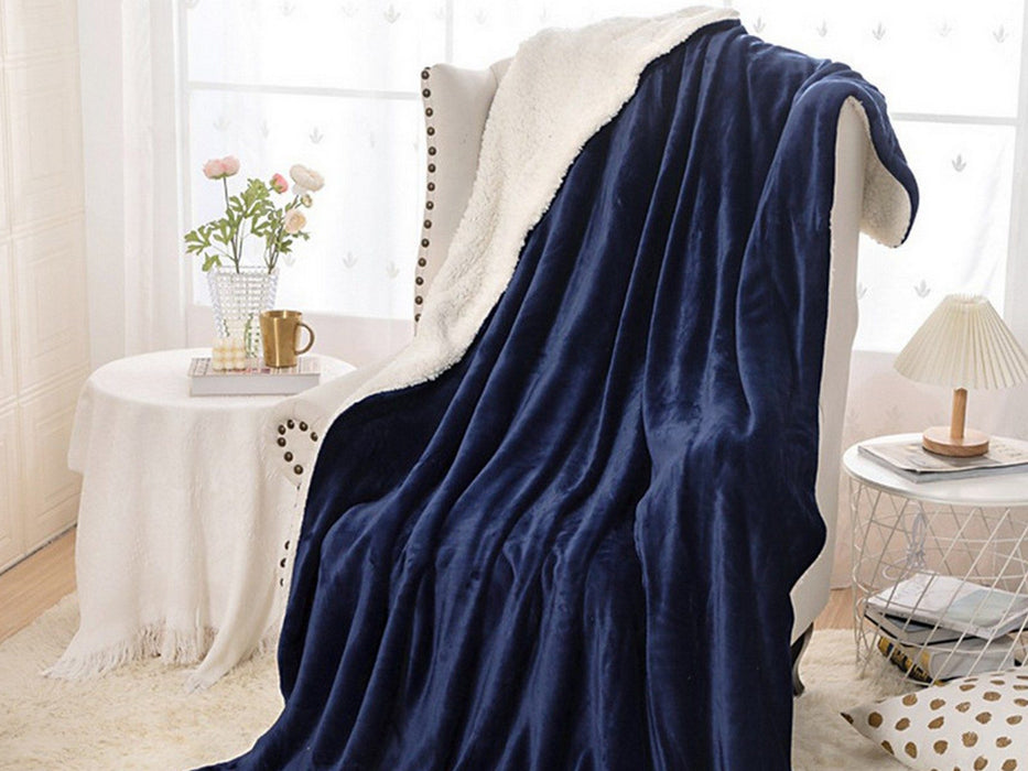 Faux Sherpa Lambswool Throw Blanket - Reversible