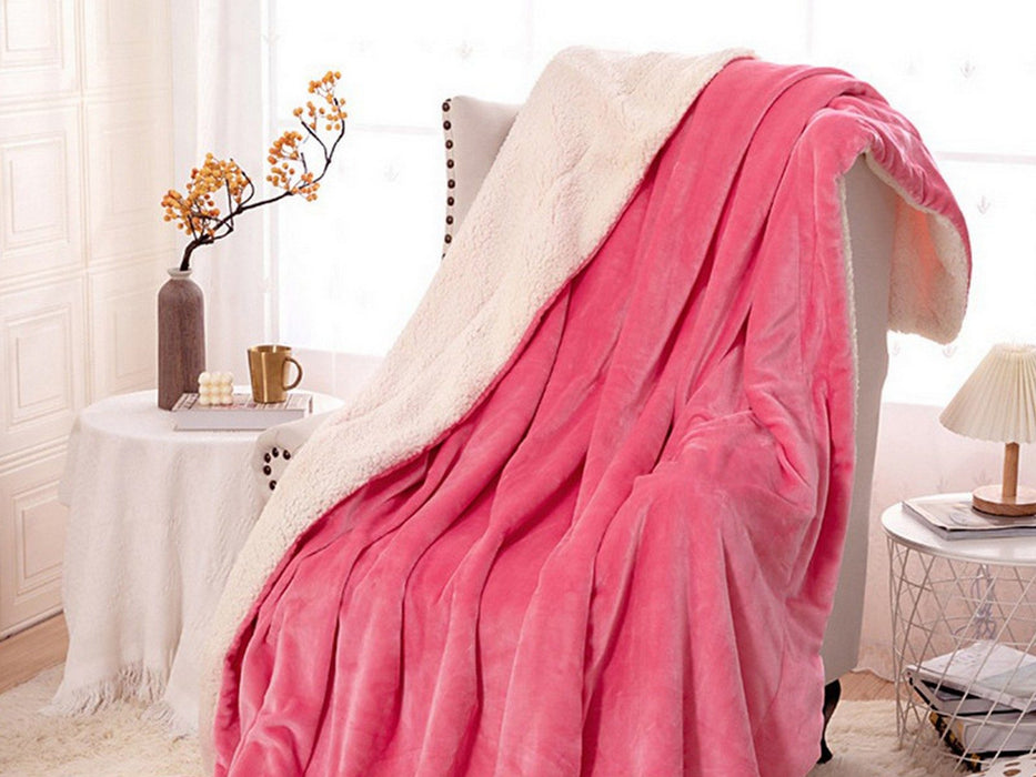 Faux Sherpa Lambswool Throw Blanket - Reversible