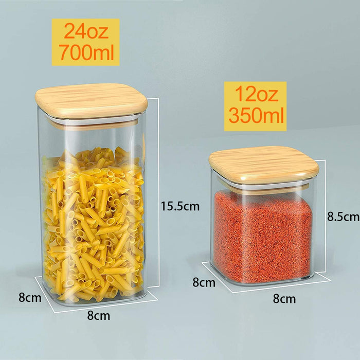 12 Square Glass Storage Jars with 144pc Label Set