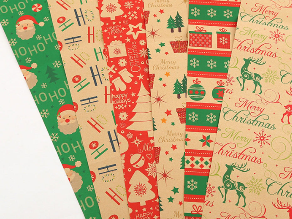 6 Pcs Christmas Wrapping Papers with Jute Strings