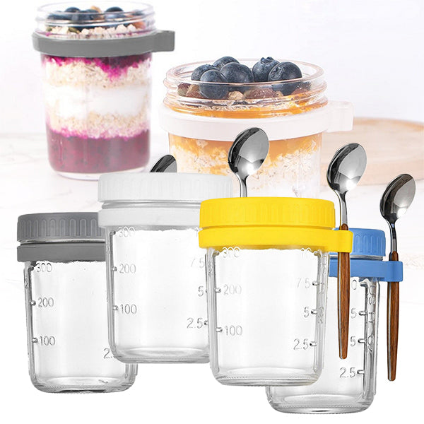 Overnight Oats Glass Container with Lid and Spoon