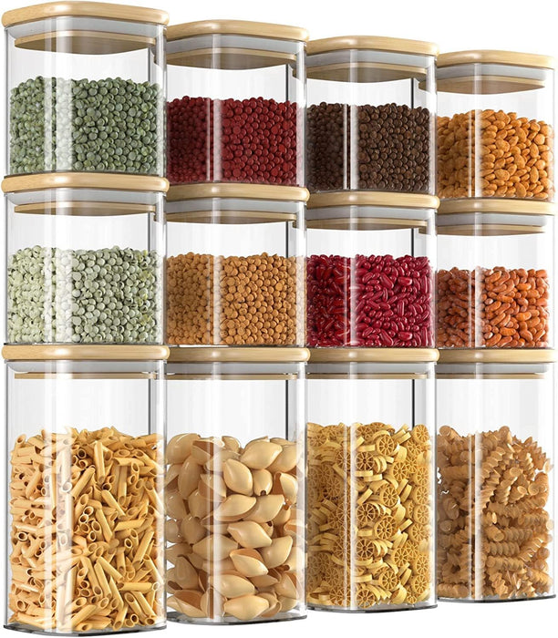 12 Square Glass Storage Jars with 144pc Label Set