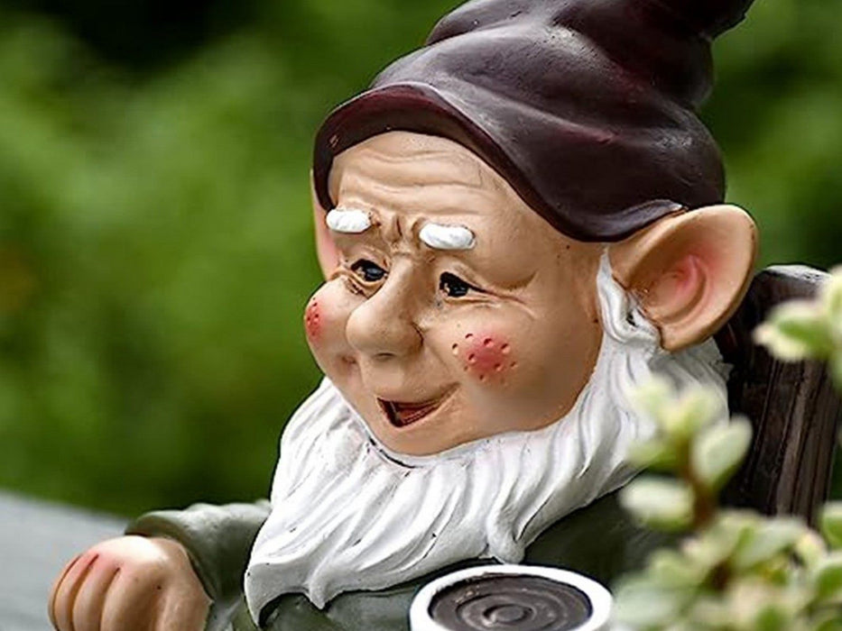 Coffee Drinking Garden Gnome Statue