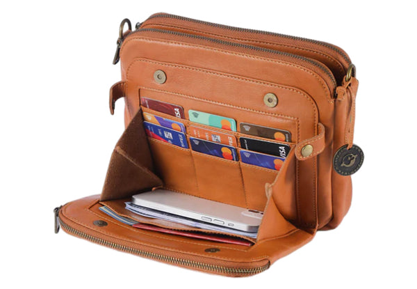 3-Layer PU Leather Crossbody Bag with Card Holder