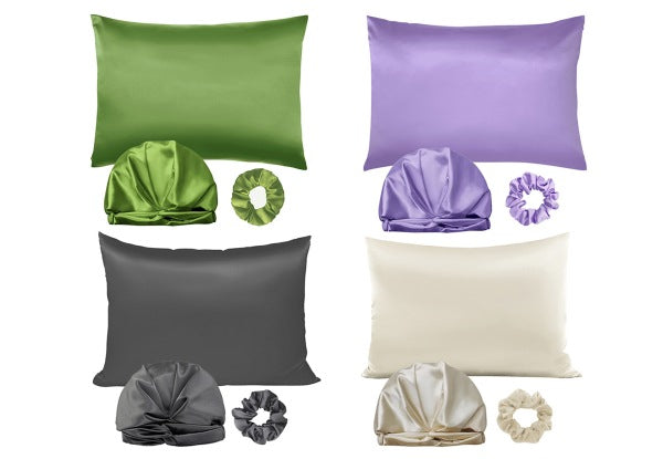 3-Piece Sleeping Bonnet Hair Scrunchy Satin Set