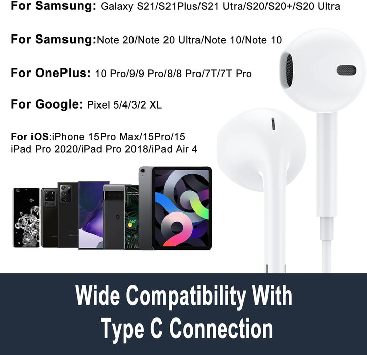 USB C In-Ear Earbuds for iPhone 15 & Android Phones
