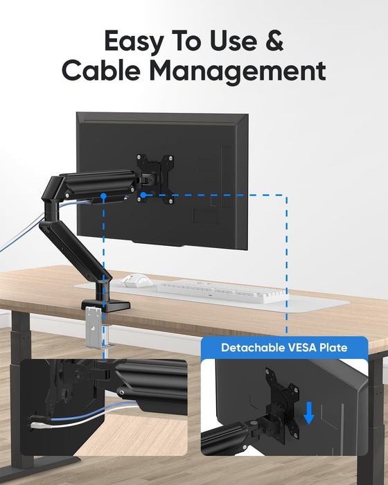 Single Gas Spring Monitor Arm Desk Mount