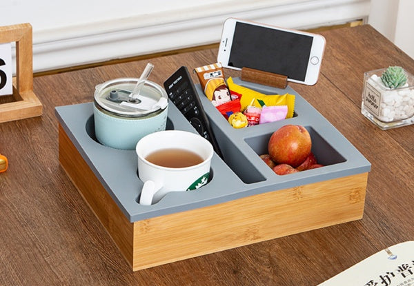 Couch Cup Holder Tray with Rotatable Phone Holder