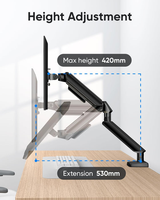 Single Gas Spring Monitor Arm Desk Mount