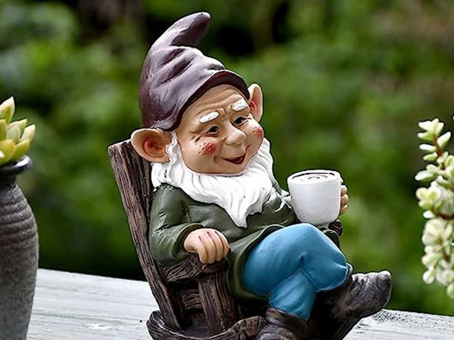 Coffee Drinking Garden Gnome Statue