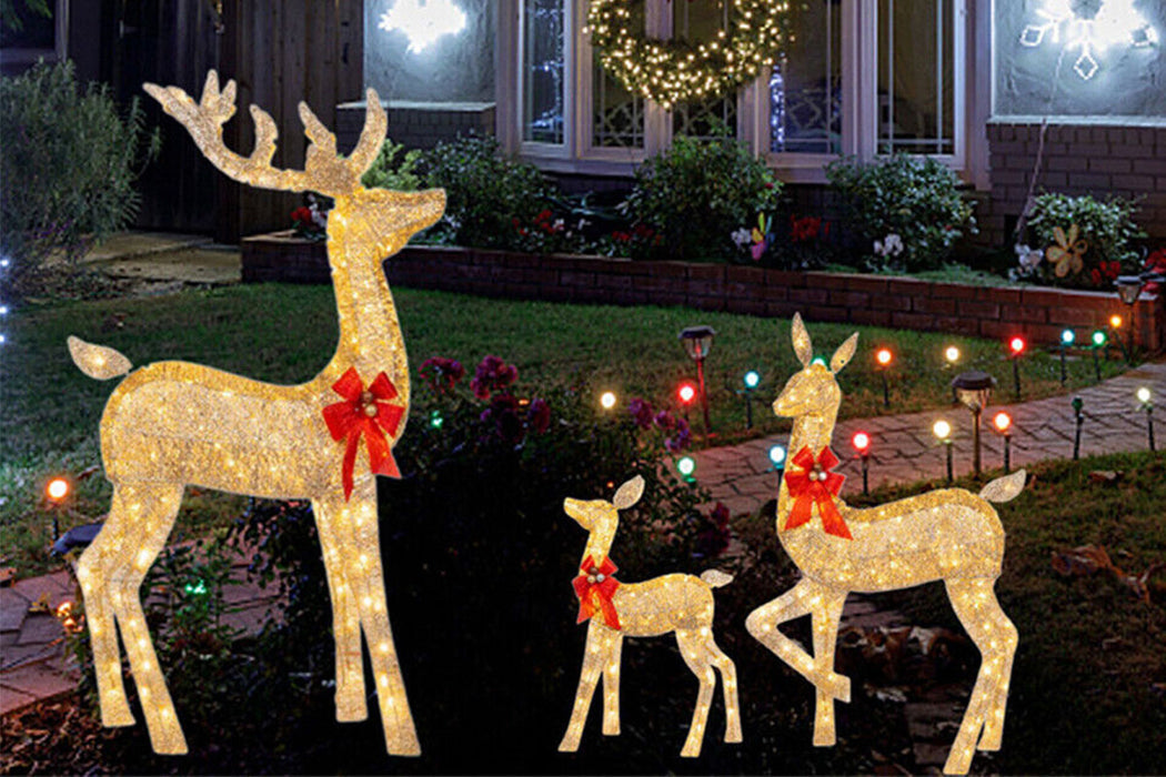 3-pc Outdoor Christmas Reindeer LED Lights