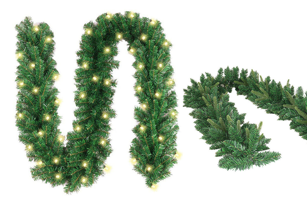 Christmas Pine Garland with LED String Lights