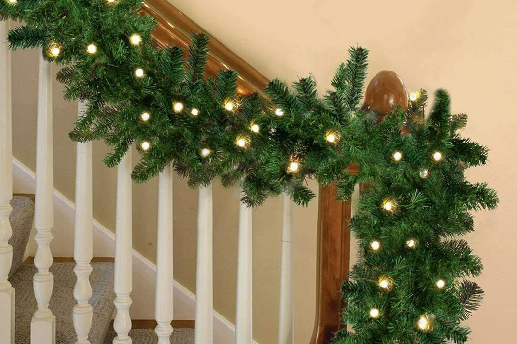 Christmas Pine Garland with LED String Lights