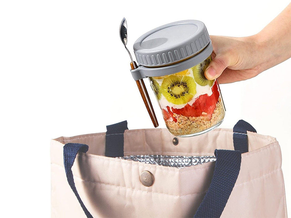 Overnight Oats Glass Container with Lid and Spoon