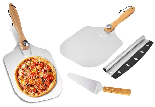 Pizza Spatula Set with Foldable Wooden Handle