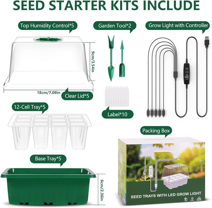 Seed Starter Kit with LED Grow Light - 5 Pack