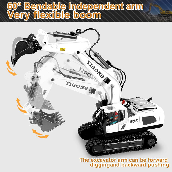 11 Channel Remote Control Excavator Toy - White