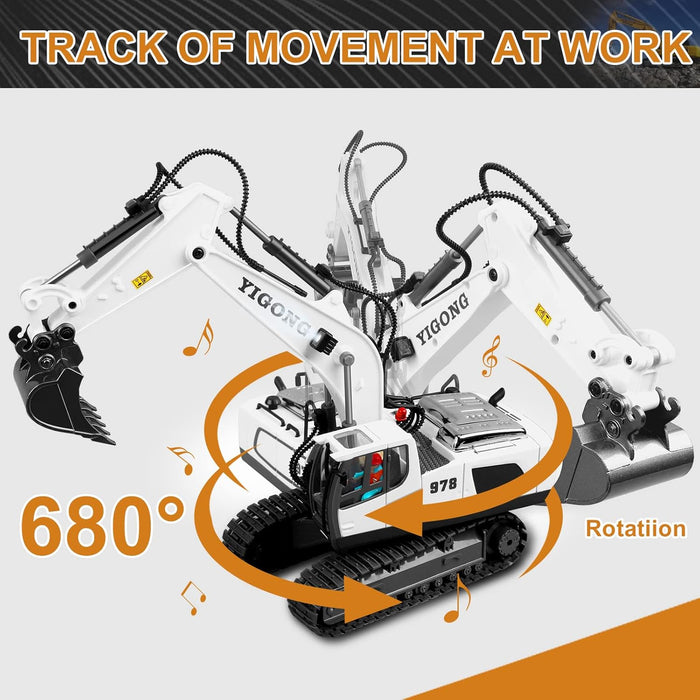 11 Channel Remote Control Excavator Toy - White