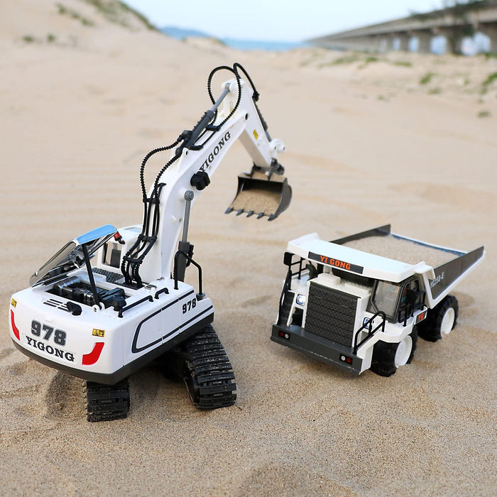 11 Channel Remote Control Excavator Toy - White