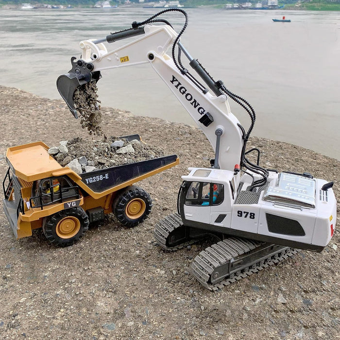 11 Channel Remote Control Excavator Toy - White