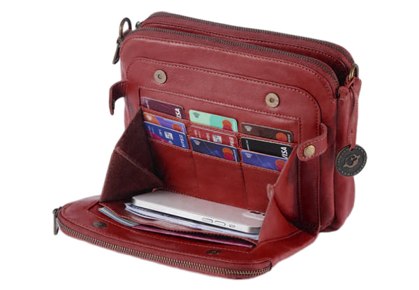 3-Layer PU Leather Crossbody Bag with Card Holder