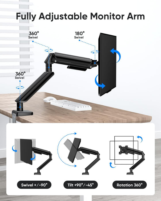 Single Gas Spring Monitor Arm Desk Mount