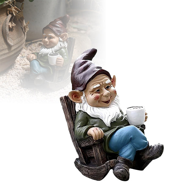 Coffee Drinking Garden Gnome Statue