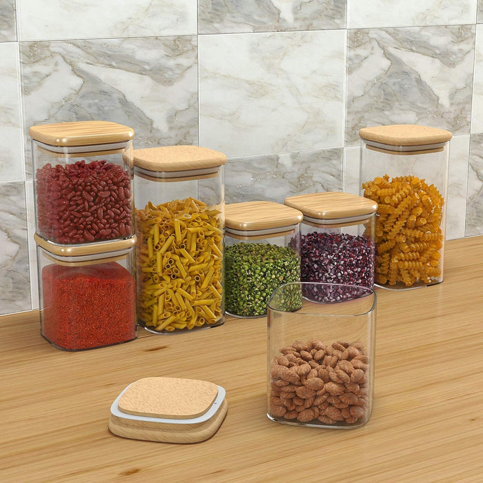 12 Square Glass Storage Jars with 144pc Label Set