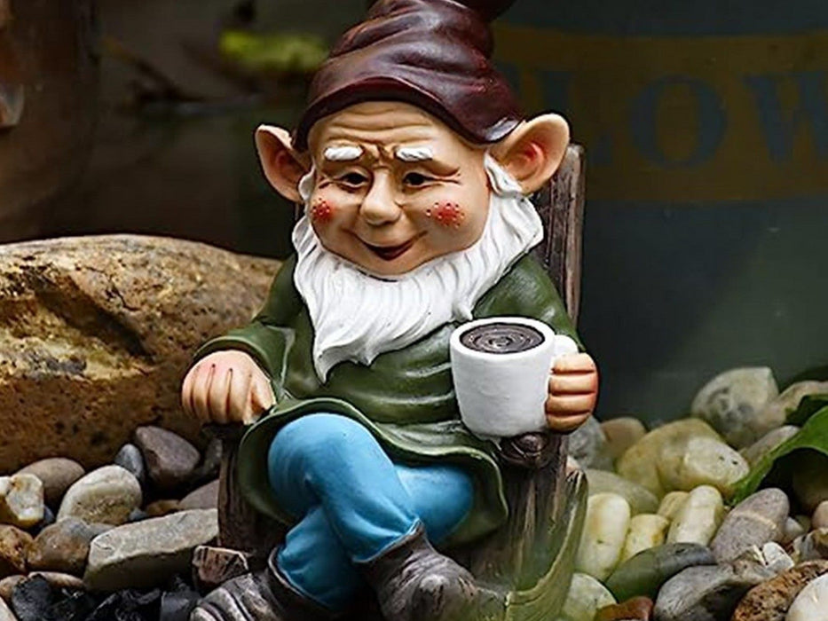 Coffee Drinking Garden Gnome Statue