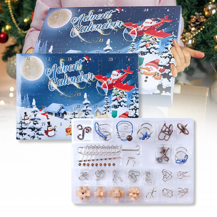 2024 Christmas Calendar 24 Days of Wooden Brain Teaser Puzzles Toys Kit