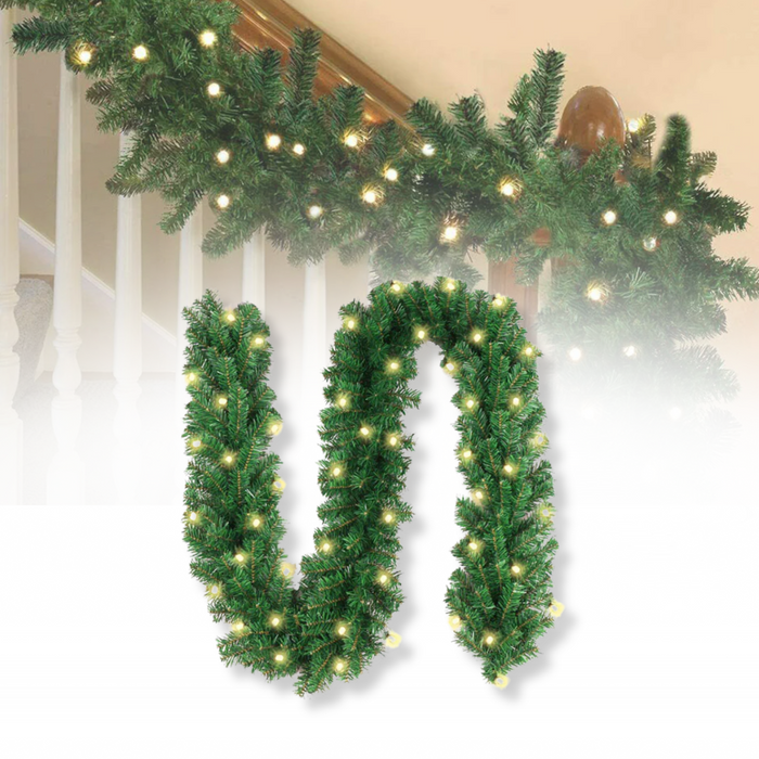 Christmas Pine Garland with LED String Lights