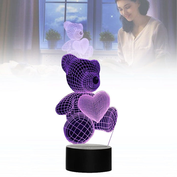 3D Acrylic Teddy Bear 7 Color Bedside Table Light- USB Powered