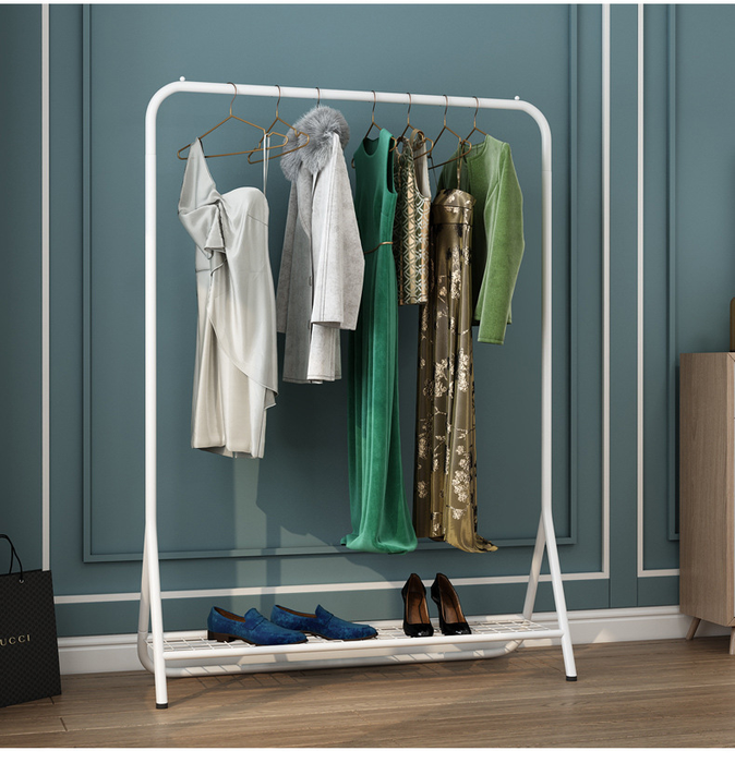 Metal Garment Clothes Rack With Lower Storage Shelf White