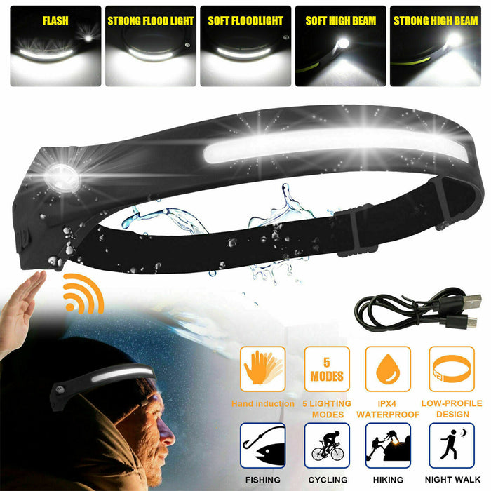 USB Rechargeable 4 Lighting Modes COB Light Head Lamp