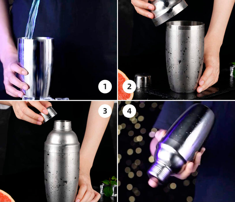 House Cocktail Shaker Set - Complete with Bar Accessories for Mixing Drinks - 550ml Stainless Steel Shaker, Spoon, Strainer, Tongs, and Pourers