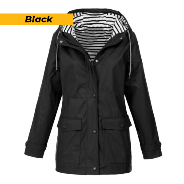 Winter Rain Jacket with Striped Lining - Black