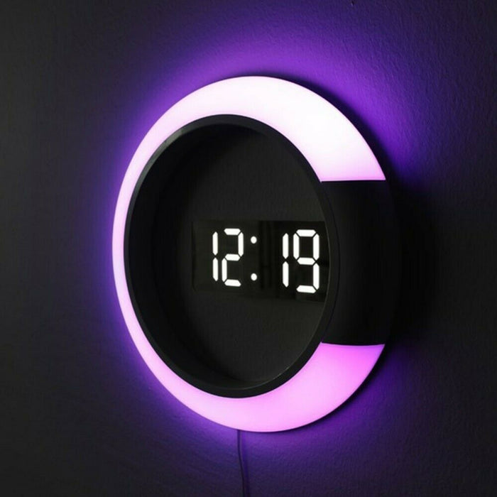 USB Plugged-in 3D LED Wall Clock Digital Alarm Clock and Lamp