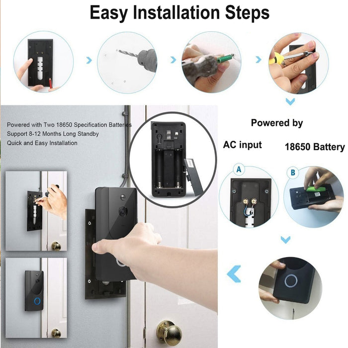 Smart Wireless Wi-Fi HD Video Doorbell for Home Security- Battery Operated