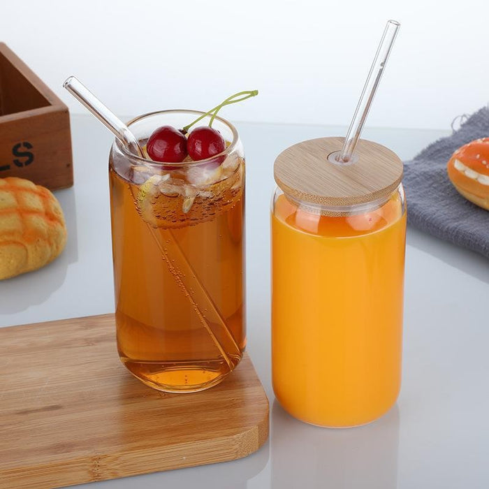 Drinking Glasses Set with Straws & Bamboo Lids