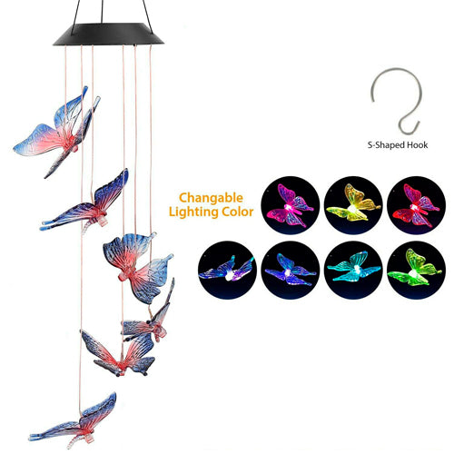 Led Solar Powered Butterfly Wind Chimes Colour Changing