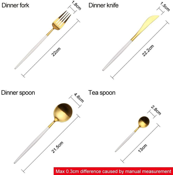 Set For 4 Stainless Steel Utensils Gold White