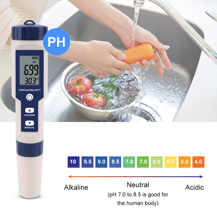 5 in 1 High Accuracy Digital Pen pH Tester for Water